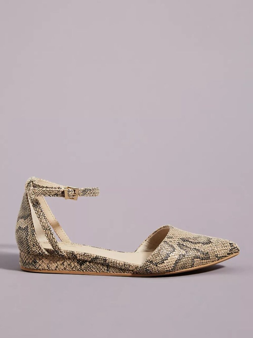 SEYCHELLES Snake Print Ankle Strap Pointed-Toe Flats, Women's Size 7.5
